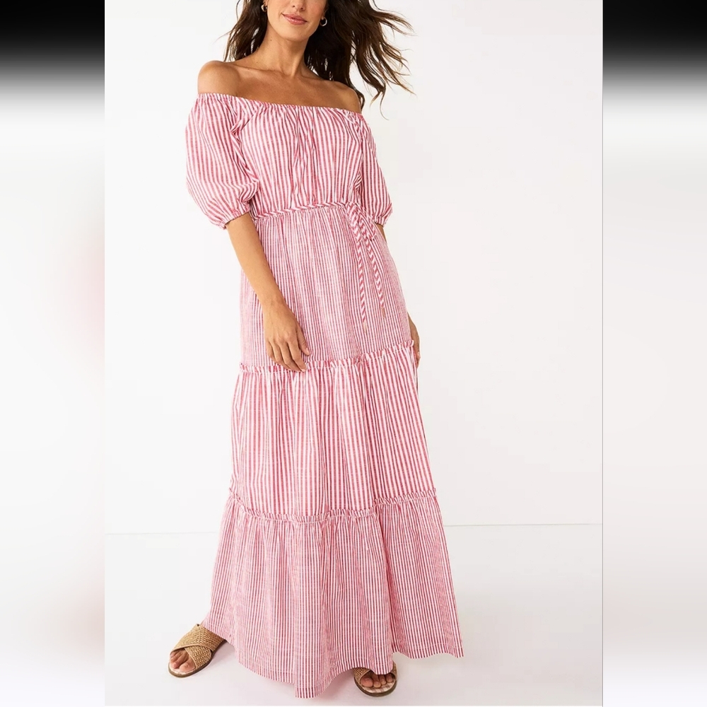 DRAPER JAMES Short Sleeve Tiered Maxi Dress, M, EUC